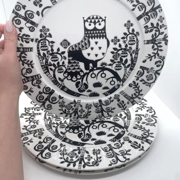 hard to find! set 3 Iittala TAIKA black white owl dinner plates 30cm cottagecore - Picture 3 of 6